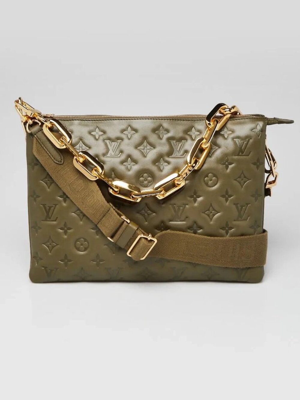 Louis Vuitton Khaki Monogram Embossed Lambskin Leather Coussin MM Bag